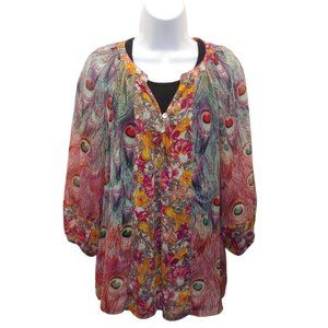 Figueroa Flower Boho Sheer Peacock Feather Sz M